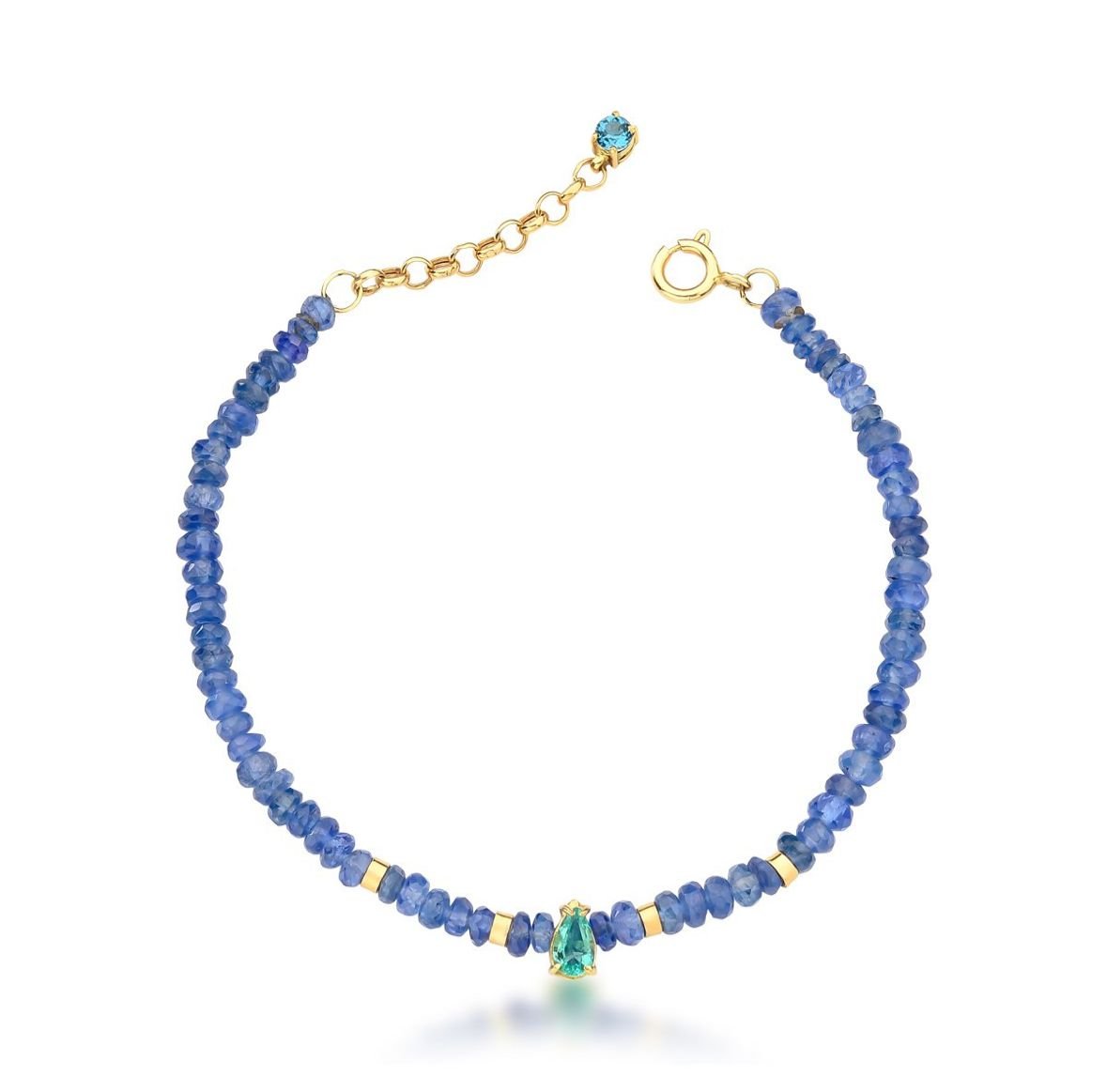 Pulseira em Ouro Amarelo com Safiras Azul e Esmeralda